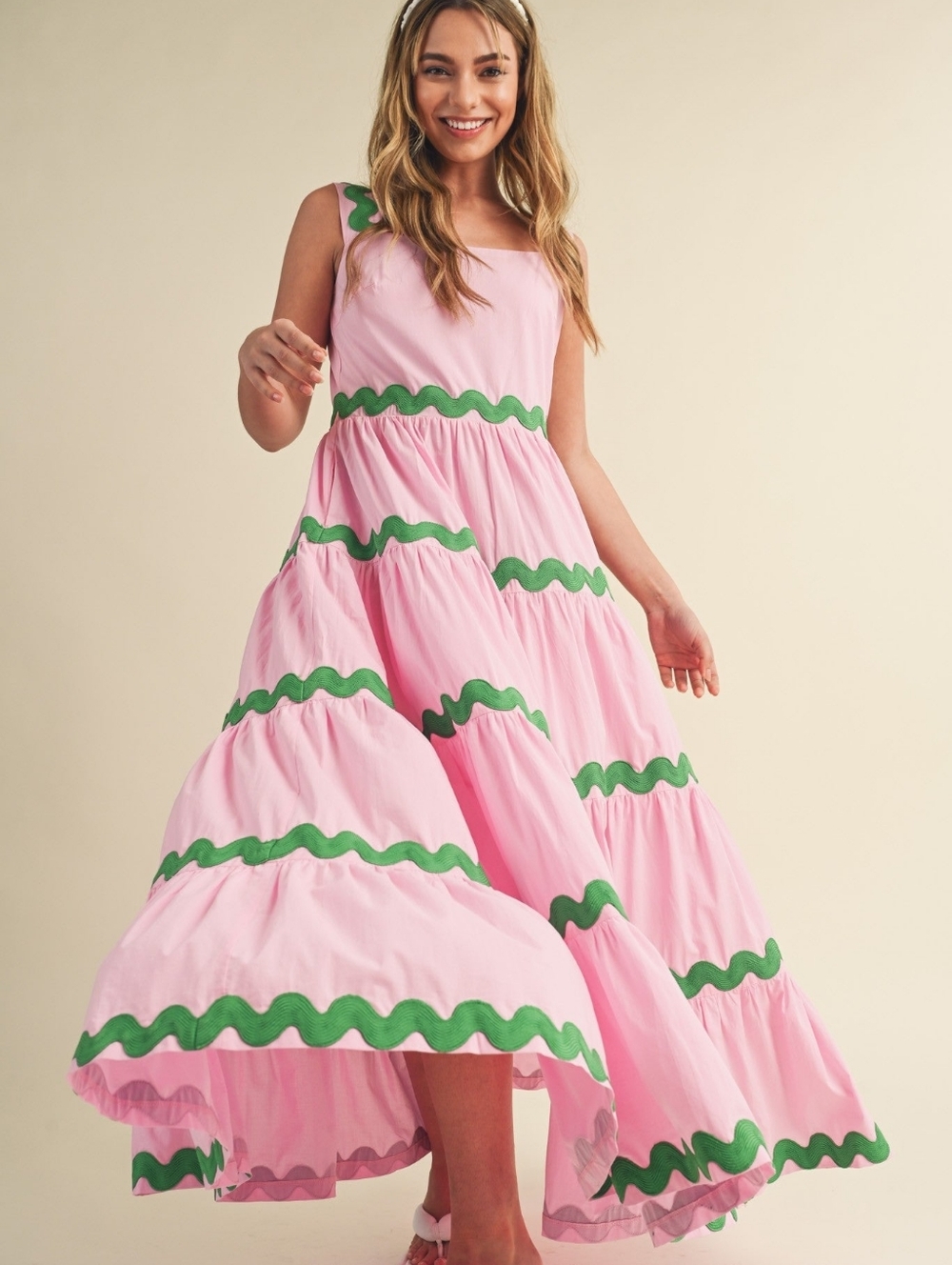 NWOT | &MERCI | SMALL | Pink Tiered Trim Midi Dress 🌸🍀